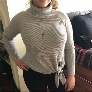 Gray Bubble Turtleneck with Tie